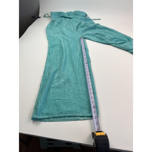 Made in Italy Linen Halter Jumpsuit Size M Wide Leg Open Back Teal Beachy Summer - Picture 10 of 13